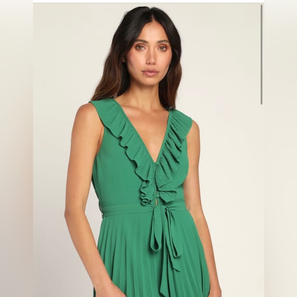 Loved By You Dark Green Pleated Chiffon Romper